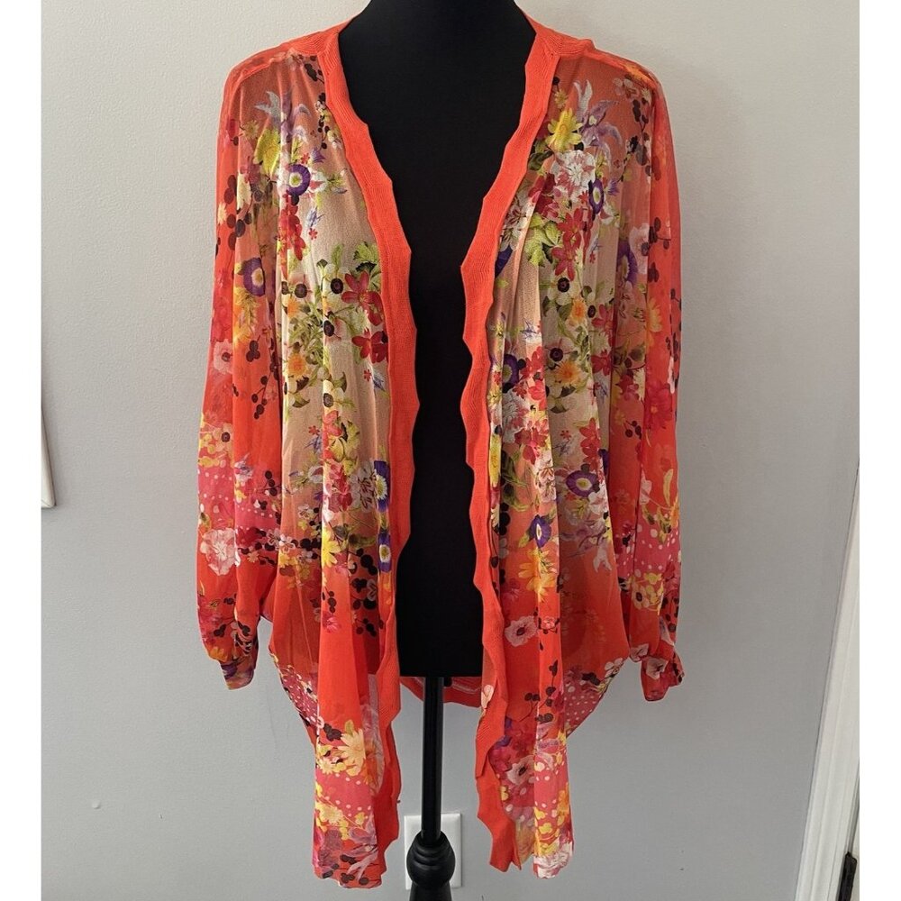 Fuzzi Oversized Small Cardigan Jean Paul Gaultier Y2K Mesh Floral Top Orange